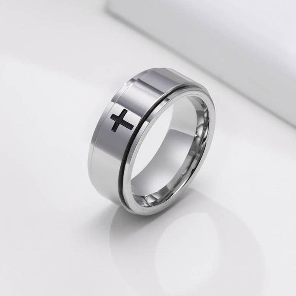 Custom Cross Anxiety Fidget Spinner Ring in Stainless Steel Perimade & Co