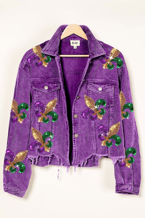 Bibi Fleur De Lis Sequin Patches Mardi Gras Jacket Bibi