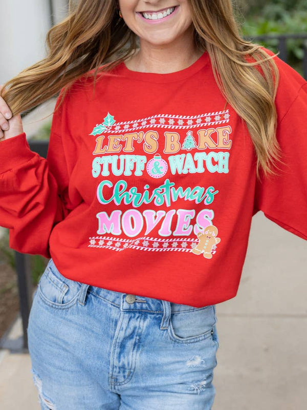 K&C Bake Stuff & Watch Movies Long Sleeve - Cardinal Jadelynn Brooke