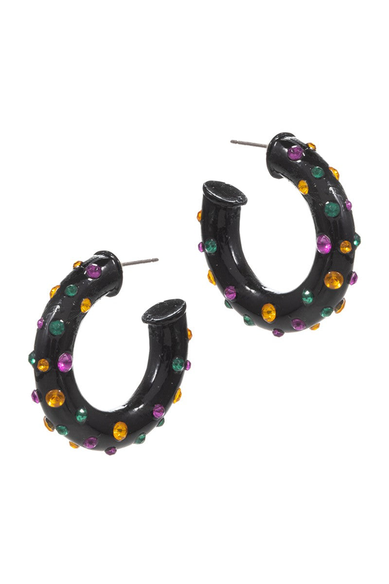 Mardi Gras Colored Stone Hoop Earrings Fashion City