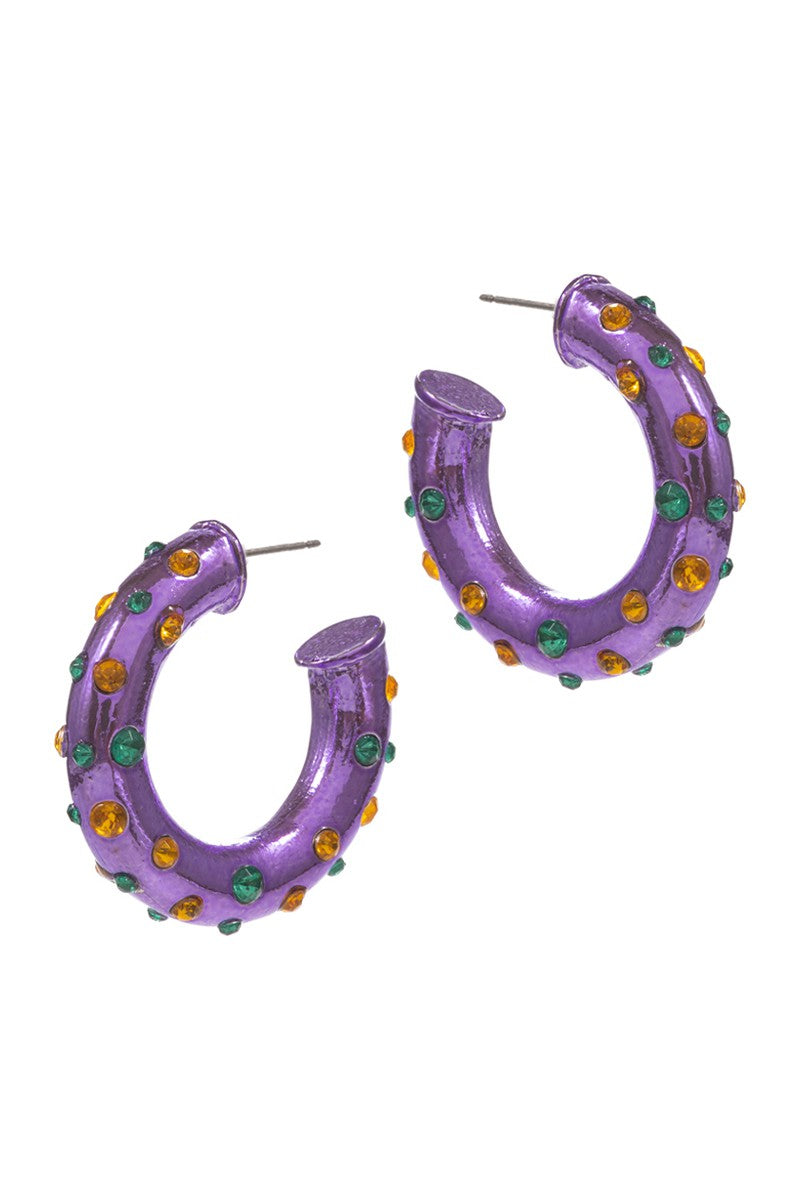 Mardi Gras Colored Stone Hoop Earrings Fashion City