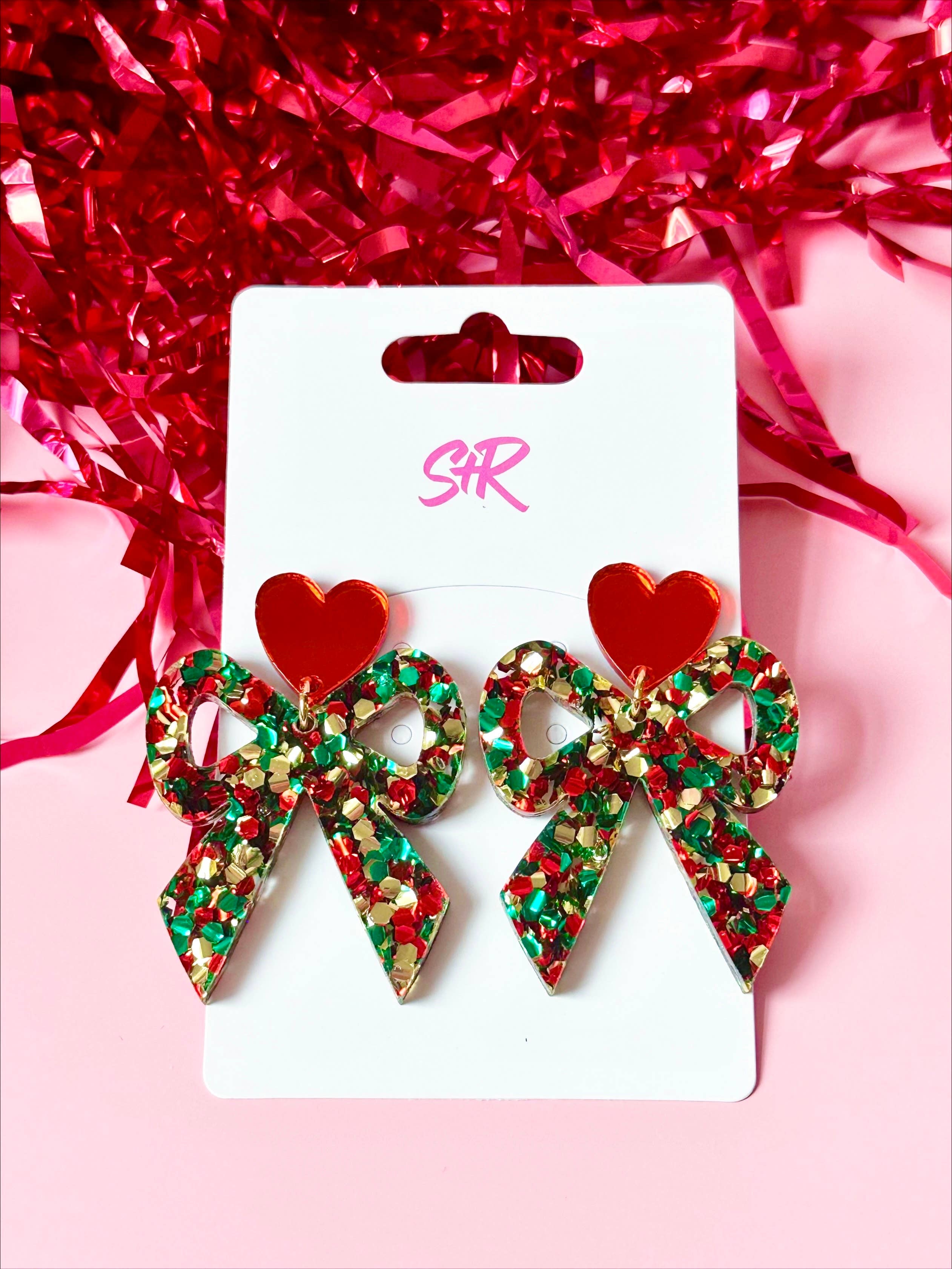 Red, Green, and Gold Christmas Bow Dangle Sandy + Rizzo