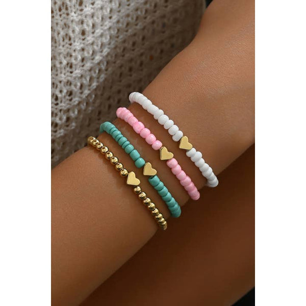 Heart Valentine Beaded Bracelet Set Aapparella