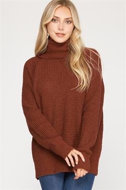 Long Sleeve Turtleneck Knit Sweater Top with Split Back Detail She + Sky