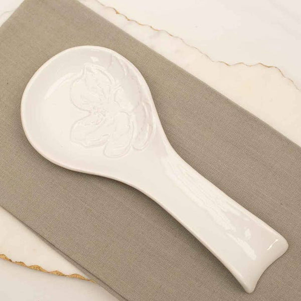 Magnolia Embossed Spoon Rest- White The Royal Standard