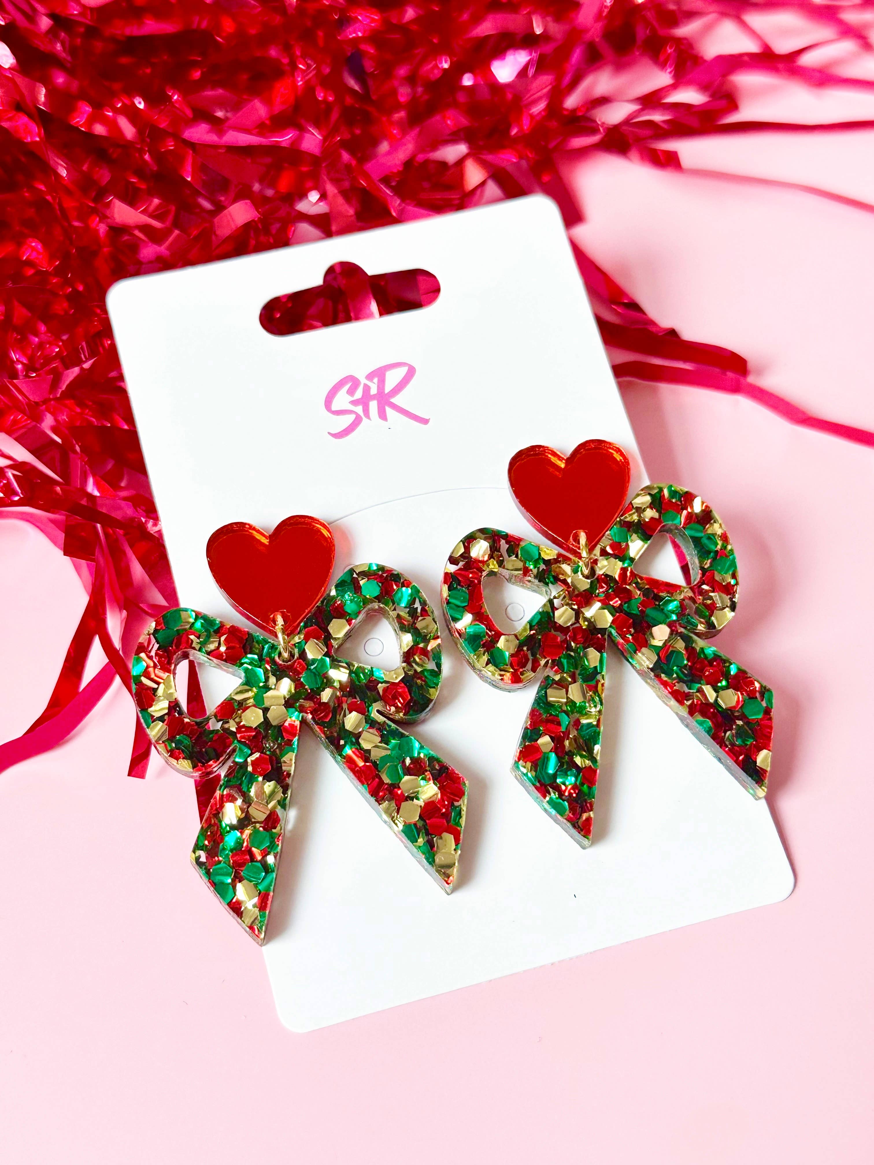 Red, Green, and Gold Christmas Bow Dangle Sandy + Rizzo