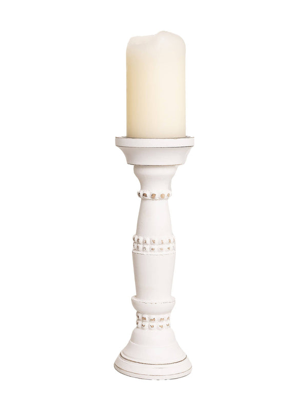 Whitewash Beaded Candle Stick | Small Mary Square