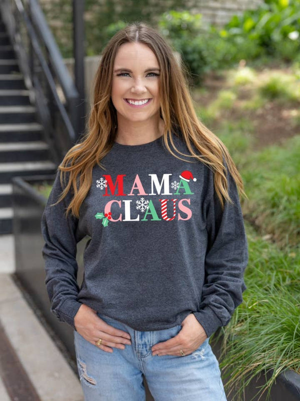 K&C Mama Claus Long Sleeve - Charcoal Heather Jadelynn Brooke