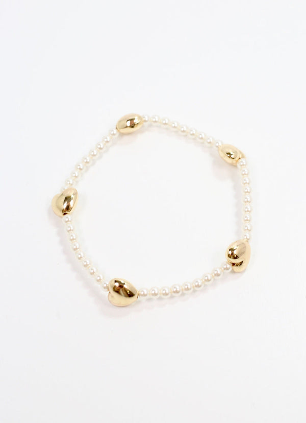 Arwin Puff Heart Pearl Bracelet - Cream Caroline Hill