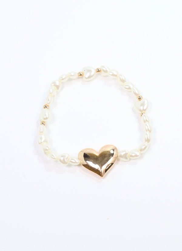 Dominick Heart Pearl Bracelet - Cream Caroline Hill