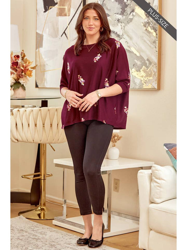 Soft Poncho Tunic Top Plus Wine dear scarlett