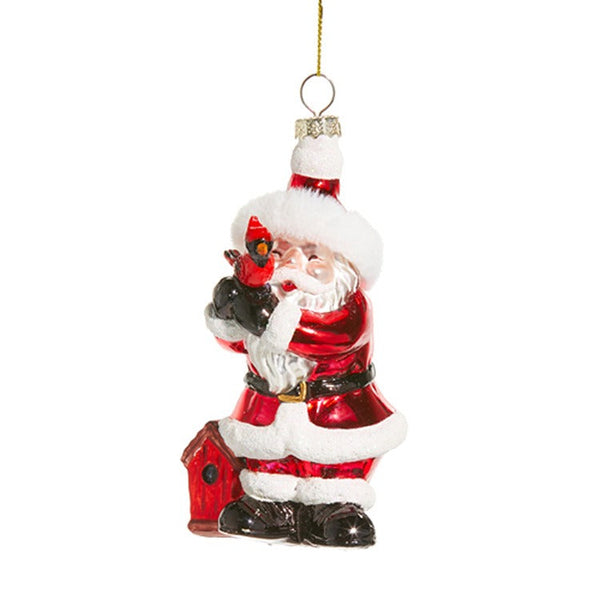 Santa Holding Cardinal Ornament Raz Imports
