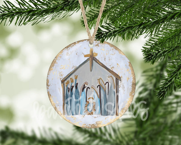 Manger Nativity Scene Christmas Ornament Painted Skies