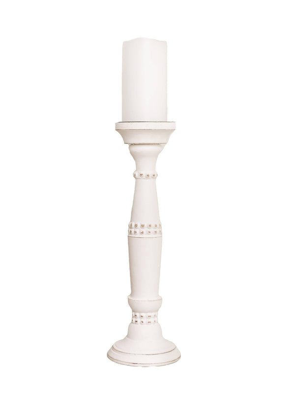 Whitewash Beaded Candle Stick | Large Mary Square