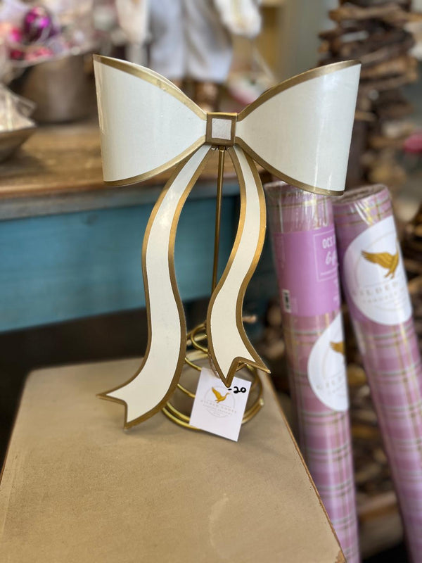 Cream with Gold Trim Bow Tree Topper Gilded Goose