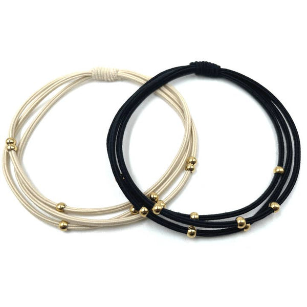 3mm Gold Water Pony Waterproof Bracelet Hair Bands in Black and Beige erin gray