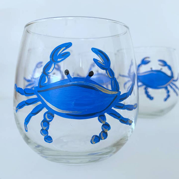 Crab Stemless Red Wine Glasses ArtSea Creations