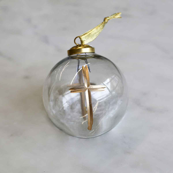 Cruix Glass Ball Ornament   Clear/Gold   4" The Royal Standard