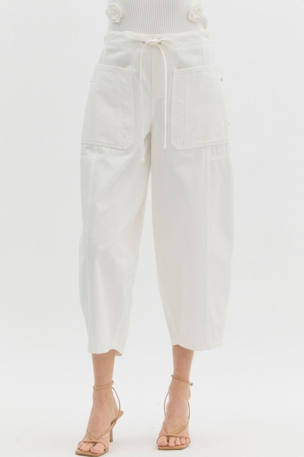 Off White High Waist Ankle Length Barrel Pants