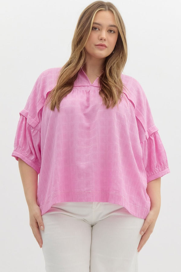 Pink Split Neck Pullover Top