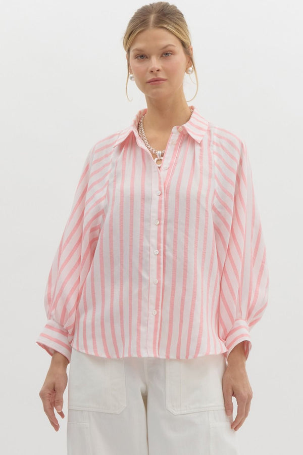 Classic Button Up Baby Pink Stripped Blouse