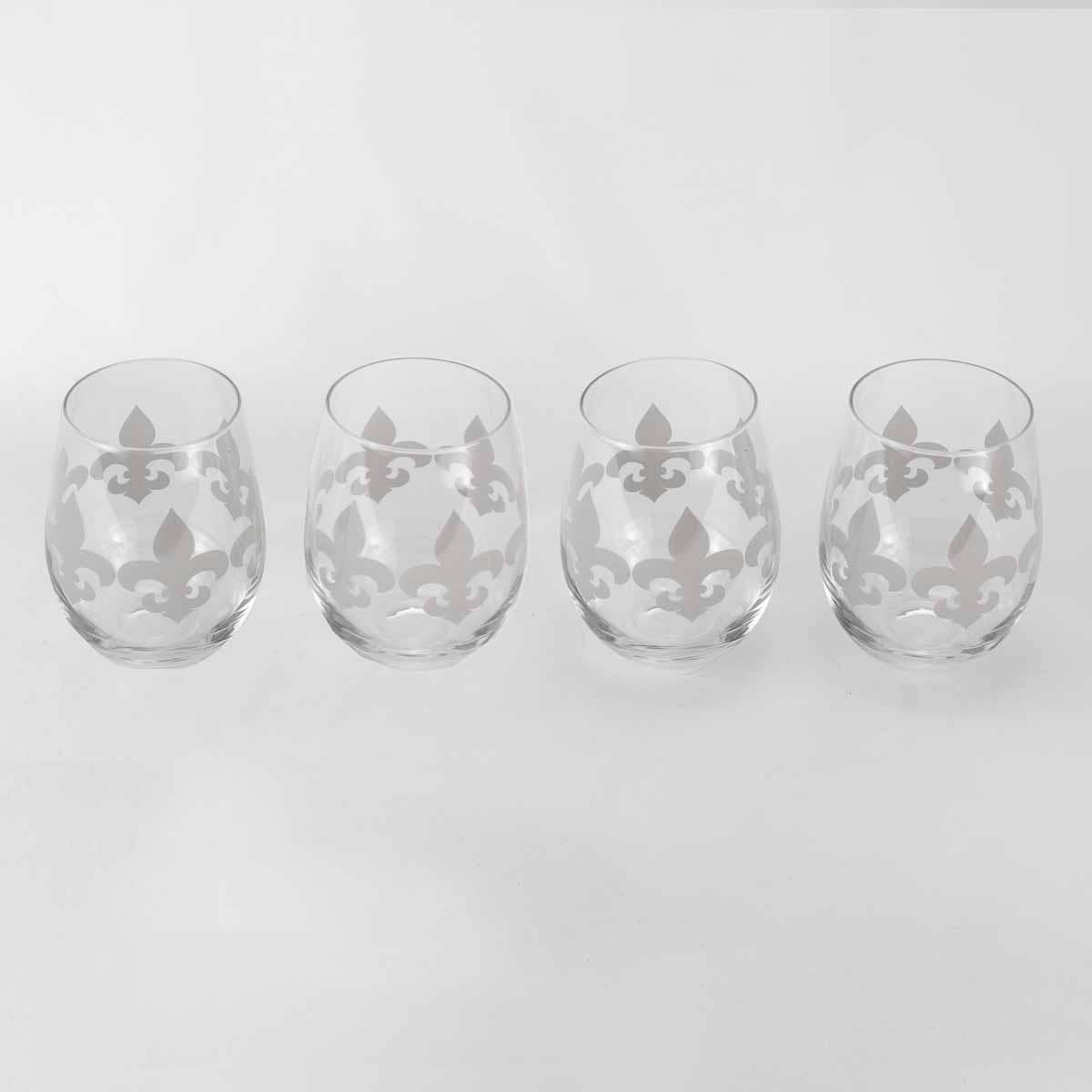 Fleur de Lis Wine Glass Gift Set   Clear   16oz The Royal Standard