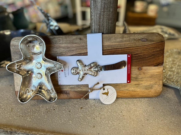 Gingerbread Dip Bowl and Cracker Board with Spreader Gilded Goose