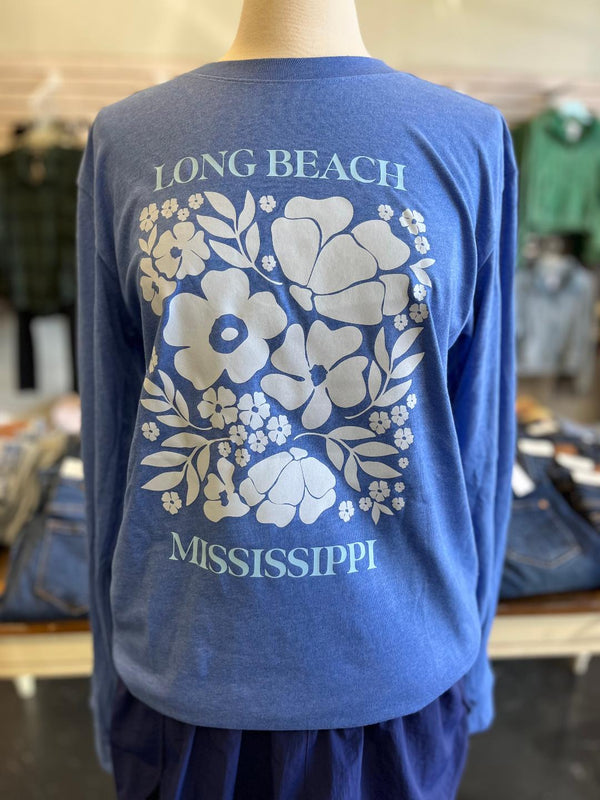 Tonal Retro Long Sleeve Floral Blue - Long Beach, Mississippi Jadelynn Brooke