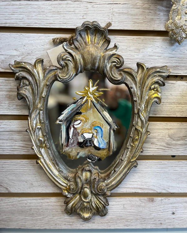 Painted Manger Scene Framed Mirror Gilded Goose