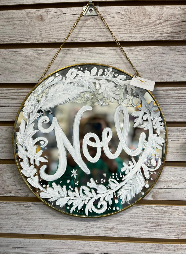 Round Mirrored Noel Sign Gilded Goose