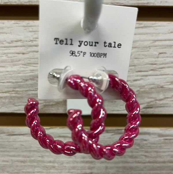 Tell Your Tale Twisted Hoop Earring - Hot Pink chicncool