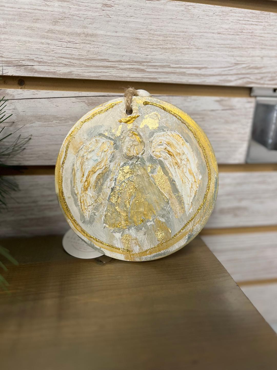 Round Wooden Christian Theme Ornaments Gilded Goose