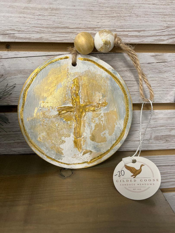 Round Wooden Christian Theme Ornaments Gilded Goose