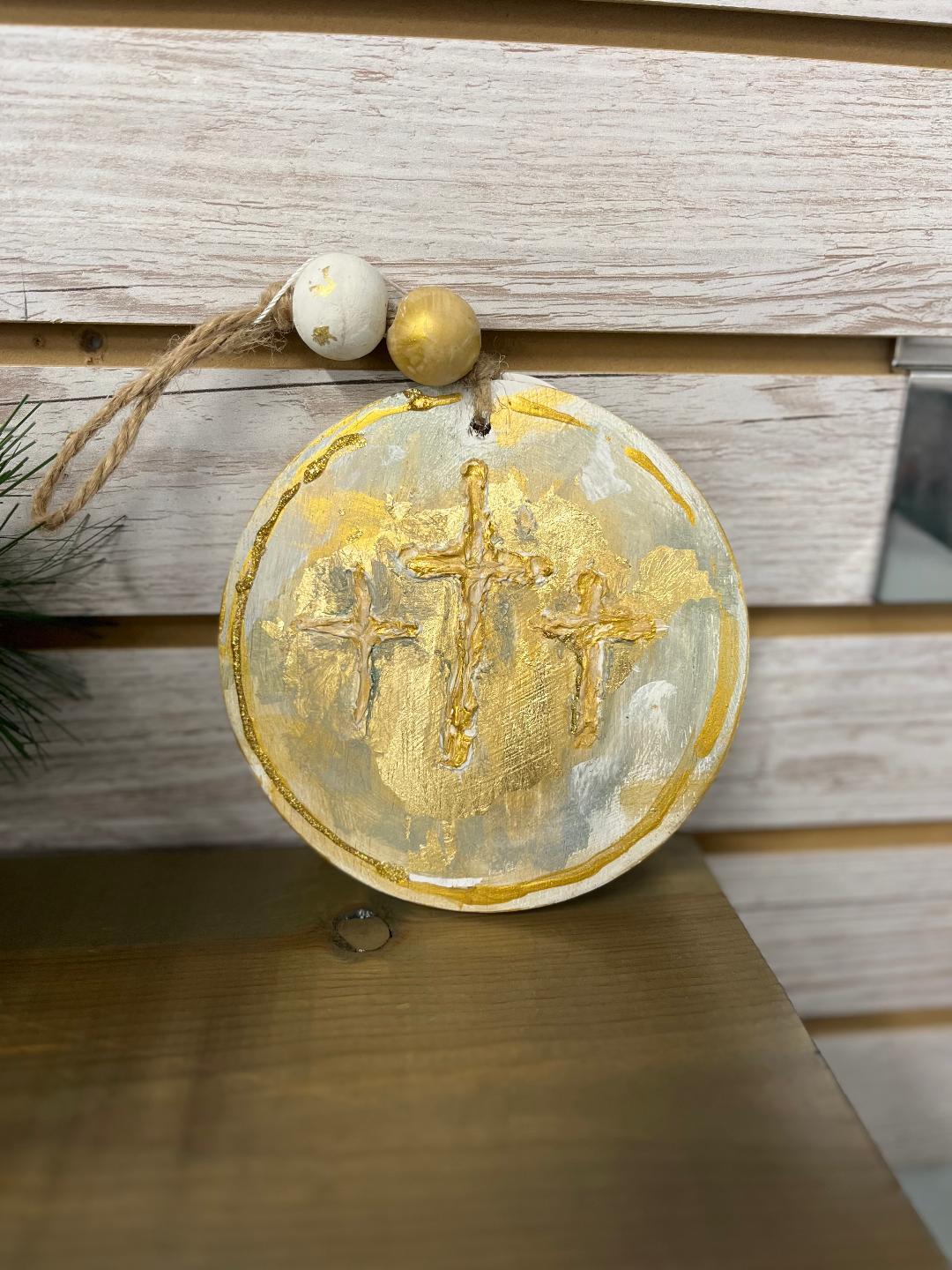 Round Wooden Christian Theme Ornaments Gilded Goose
