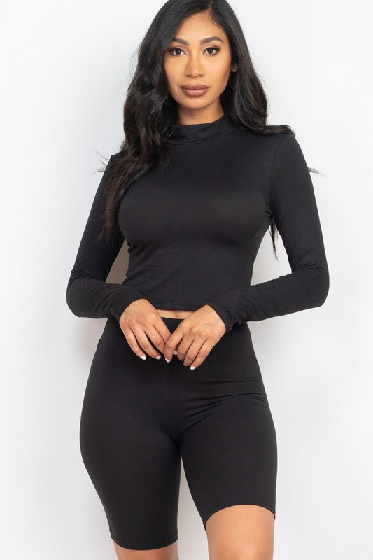 Capella Mock Neck Long Sleeve Top & Biker Shorts  - Black - Sold Separately Capella