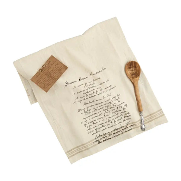 Mudpie Green Bean Recipe Spoon and Hand Towel Set Mudpie