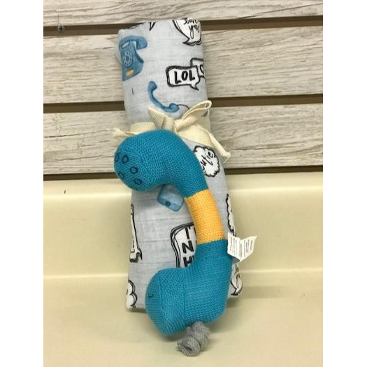 Mudpie Telephone Swaddle and Rattle Set Mudpie